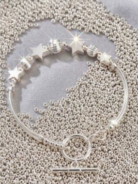 🥀92.5% Sterling Star Bead Toggle Bracelet - Silver Celestial Design🥀